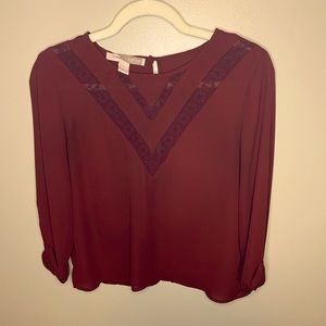 Forever 21 Burgundy/Maroon 3/4 Sleeve Lacy Blouse ✨